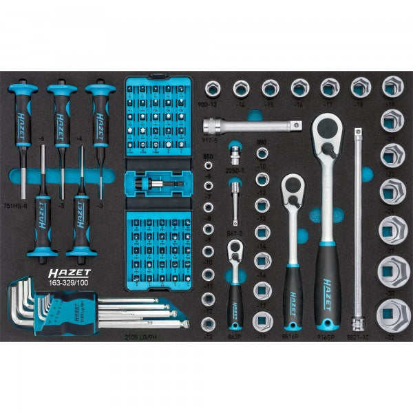 Hazet 100 Pce Tool Set Sockets, Bits & Drivers 163-329/100 Modular Insert Tray