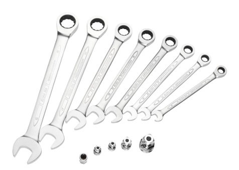 Elora 204- S8AF Combination Spanner with Ring Ratchet Set, Imperial