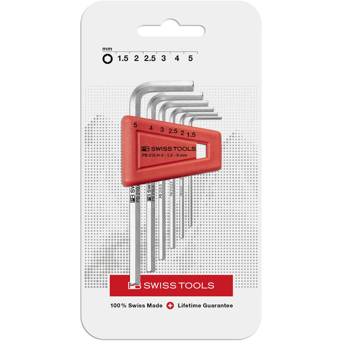 PB Swiss 6 Pce Metric Hex Key L-Wrench Set (1.5-5mm) in Blister Pack