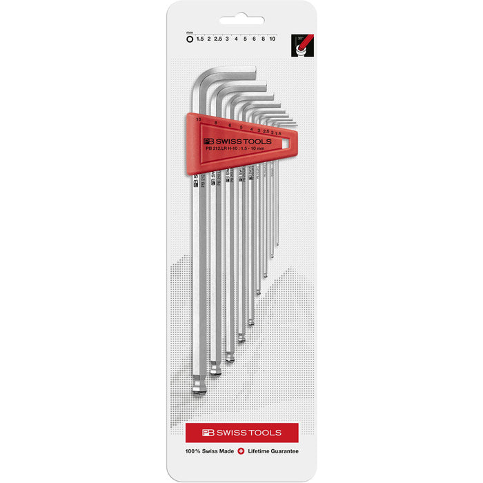 PB Swiss 9 Pce Metric Long Ball End Hexagon Key L-Wrench Set in Blister Pack (1.5-10mm)