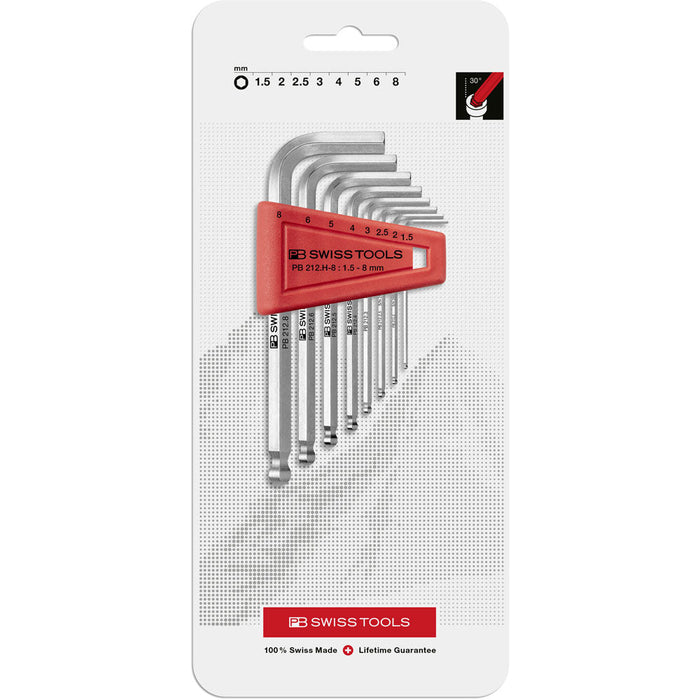 PB Swiss 8 Pce Hex Key L-Wrench Set with Ball Point in Blister Pack