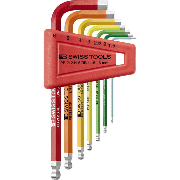 PB Swiss Rainbow 7 Pce Metric Ball End Hex Key Set (1.5-6mm)