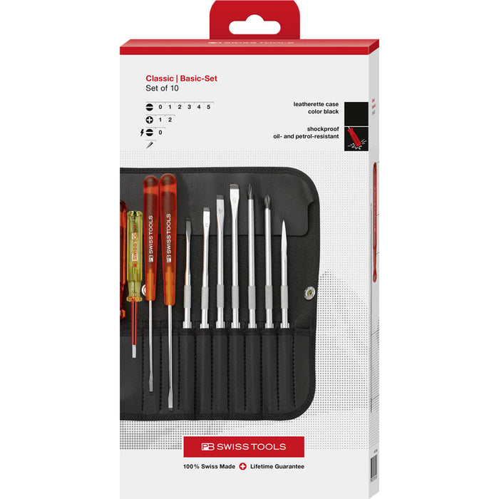 PB Swiss Slotted & Phillips 10 Pce Screwdriver Set with Interchangeable Blades in Cardboard Box