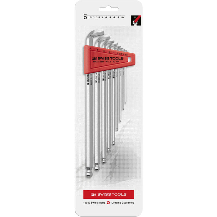 PB Swiss 9 Pce Metric 100° Hex Key Ball End Long Arm L-Wrenches Set (1.5-10mm)
