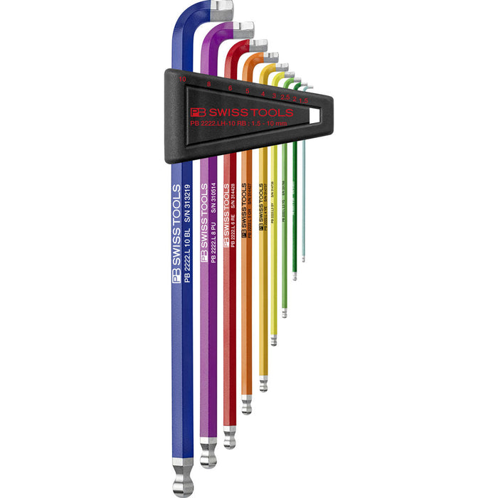 PB Swiss 2222 RainBow 90°–100° Key L-Wrench 9 Pce Set in Plastic Holder