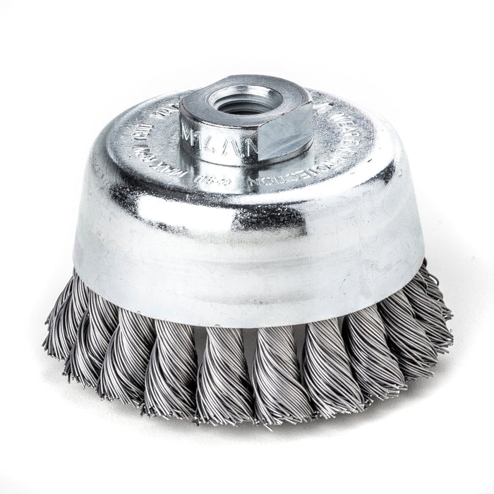 Lessmann Knot Cup Brush Dia 75mm 20 Knots Steel Wire STH Straight 0.35mm Thread M14