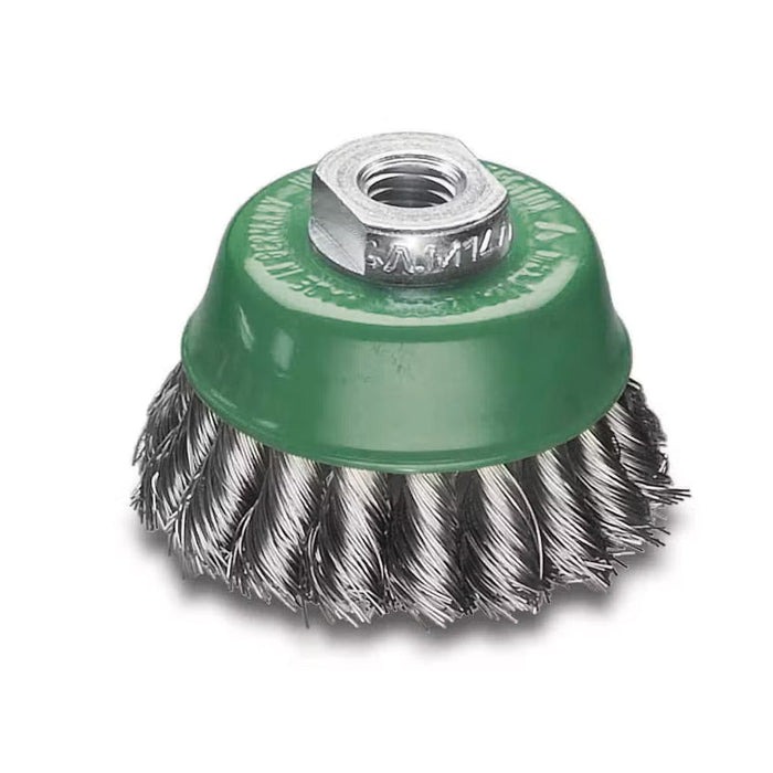 Lessmann Knot Cup Brush Dia 75mm 20 Braids Stainless Steel Wire Thread M14