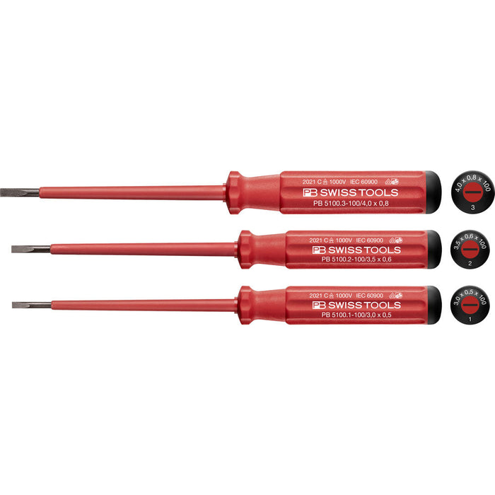 PB Swiss 3 Pce Slotted Classic VDE Screwdriver Set