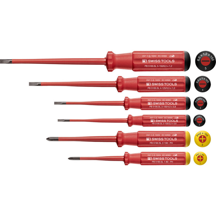 PB Swiss 6 Pce Slotted & Phillips Classic VDE Slim Screwdriver Set