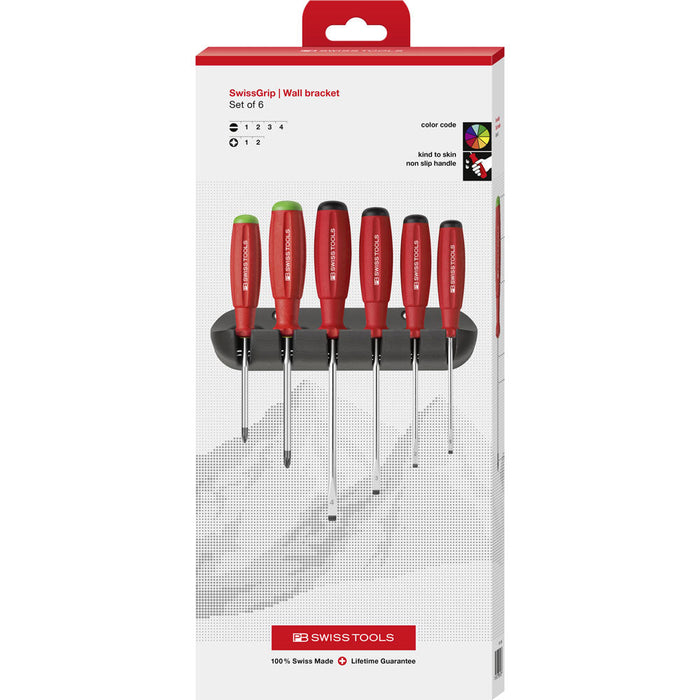 PB Swiss SwissGrip Slotted & Pozidriv 6 Pce Screwdriver Set in Cardboard Box