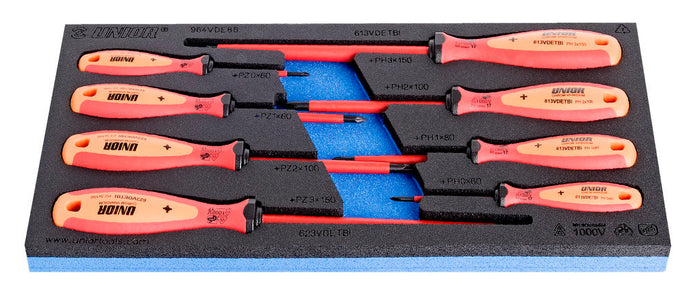 Unior 964VDE8B Insulated Crosstip PH & PZ Screwdriver 8 Pce Set in SOS Tool Tray