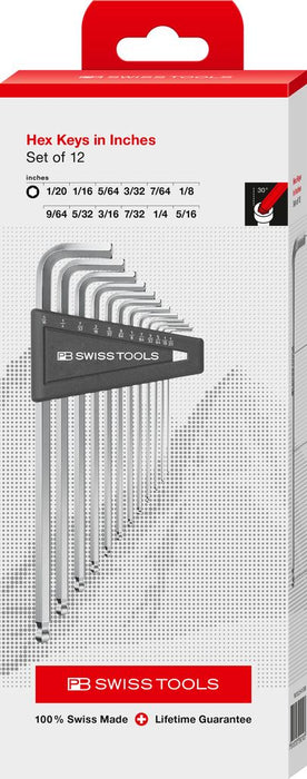 PB Swiss 212Z LH Hex Key Set with Ball-Point Imperial 12 Pce in Cardboard Box