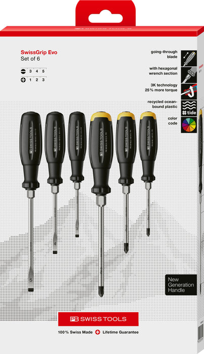 PB Swiss SwissGrip Evo SL & PH Screwdriver Set with Hex Wrench Section / Go Through Blade in Box