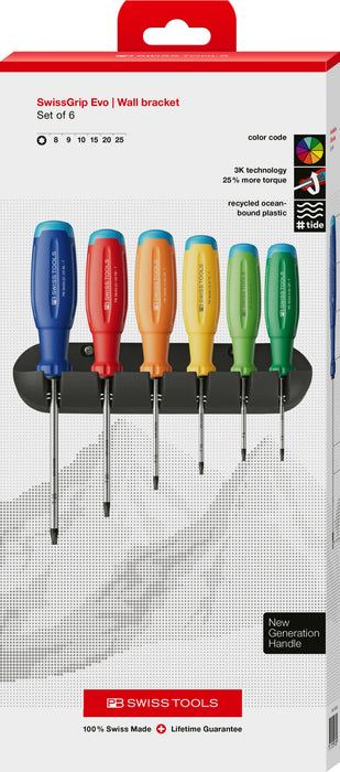 PB Swiss RainBow SwissGrip Evo Torx Screwdriver Set with Wall Bracket in Box