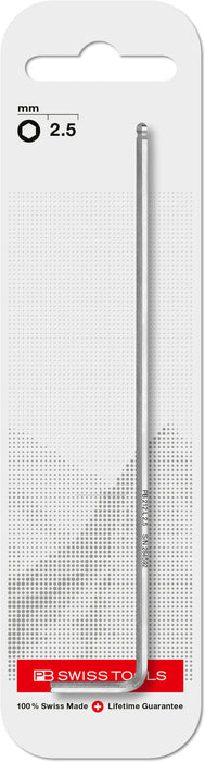 PB Swiss 212.L2.5 Key L-Wrench 2.5mm Long with Ball Point in Skin Pack