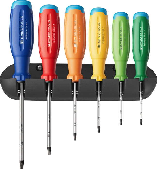 PB Swiss RainBow SwissGrip Evo Slotted Screwdriver Set with Wall Bracket in Box