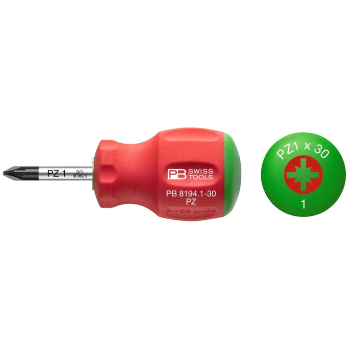 PB Swiss 8194 SwissGrip Stubby Pozidriv Screwdriver PZ1 x 30mm