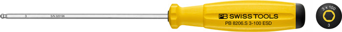 PB Swiss 8206 S ESD SwissGrip Hex Driver with Ball Point 3mm