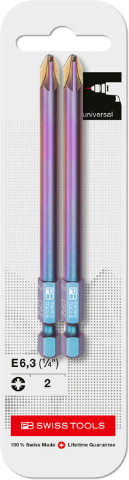 PB Swiss Pozi/Slotted #2 Combination PrecisionBits E6 2 Pack
