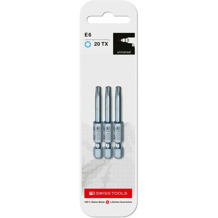 PB Swiss PrecisionBit Shape E 6.3 Torx TX20 3 Piece in Skin Pack