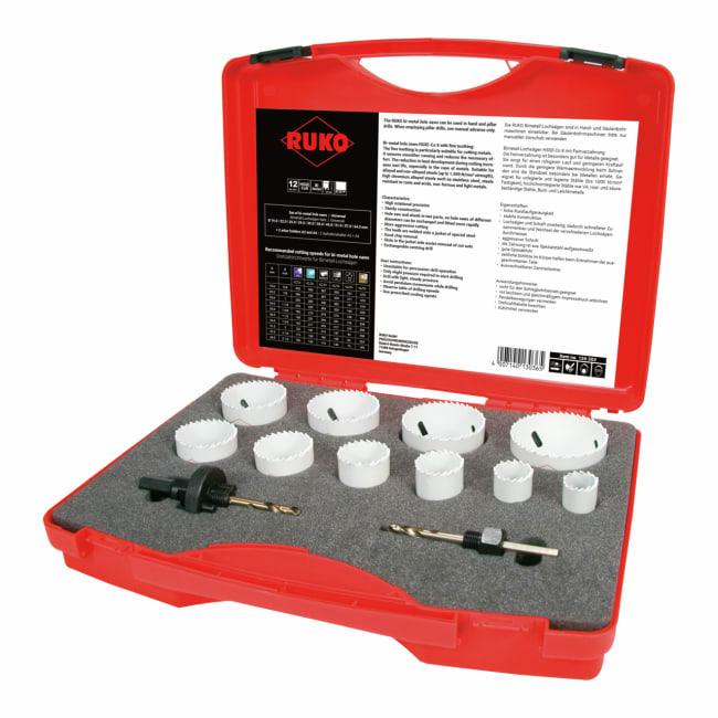 RUKO Sets of bi-metal Hole Saws HSS Co 8 in Plastic Cases Universal