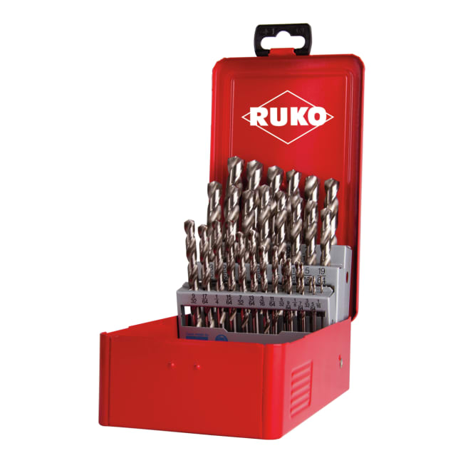 RUKO Twist Drill Set DIN 338 Type N HSS-G In Steel Case 29 Pce