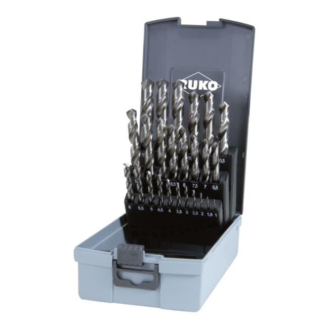 RUKO Twist Drill Set DIN 338 Type N HSS-G In Plastic Case 25 Pce