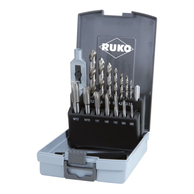 RUKO Single-Cut Tap set M ≈ DIN 352 HSS in Plastic Case, 15 Pce