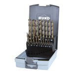 RUKO Twist Drill Set DIN 338 Type VA HSSE-Co 5 In Plastic Case 19 Pce