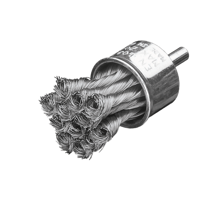Lessmann Knot End Brush 6mm Shank Dia 29mm 12 Knots Steel Wire STH Straight 0.35mm