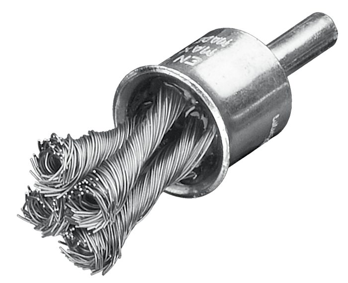 Lessmann Knot End Brush 6mm Shank Dia 19mm 4 knots Steel Wire STH Straight 0.35mm