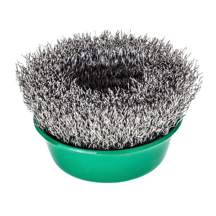 Lessmann Cup Brush Dia 65mm Steel Wire Stainless ROF Crimped 0.35mm Thread M14