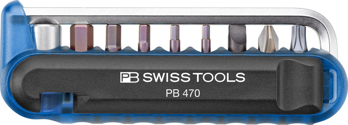PB Swiss 470 Blue BikeTool Pocket Tool with 9 Screwdriving Tools & 2 Tyre Levers in Cardboard Box