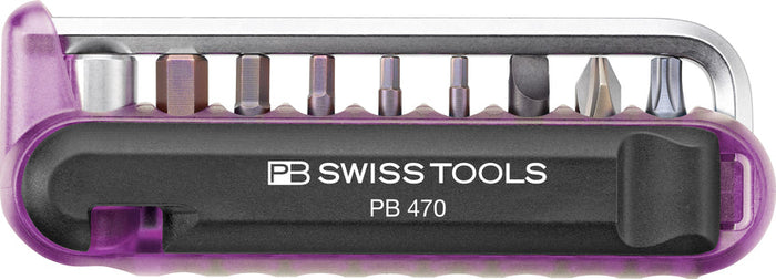 PB Swiss 470 Purple BikeTool Pocket Tool with 9 Screwdriving Tools & 2 Tyre Levers in Skin Pack