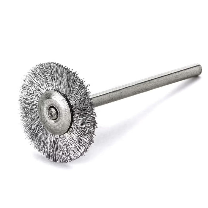 Lessmann Mini Wheel Brush with 3mm Shank Dia 19mm Steel Wire STH Crimped