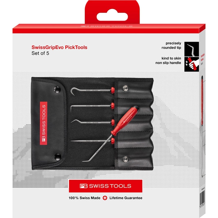 PB Swiss 38685.CBB PickTool Set with Swiss Grip Handles in Imitation Leather Casein Box, 5 Pce