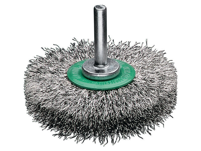 Lessmann Wavy Round Brush with 6mm Shank Dia 80 x 13mm Steel Wire Stainless ROF Crimped