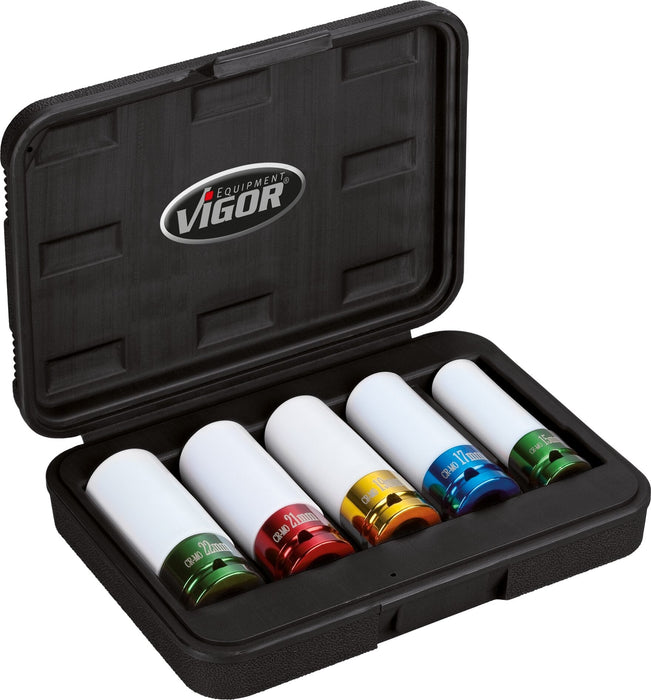 Vigor V2257 1/2in Drive Impact Socket Set 15-22mm 5 Pce