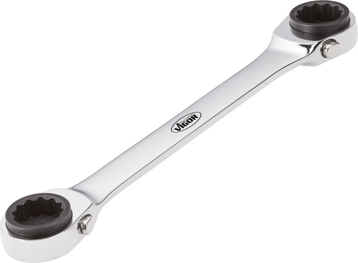 Vigor Double Ratcheting Box-End Wrench V2705 Outside 12-point Profile 10 x 13 · 17 x 19