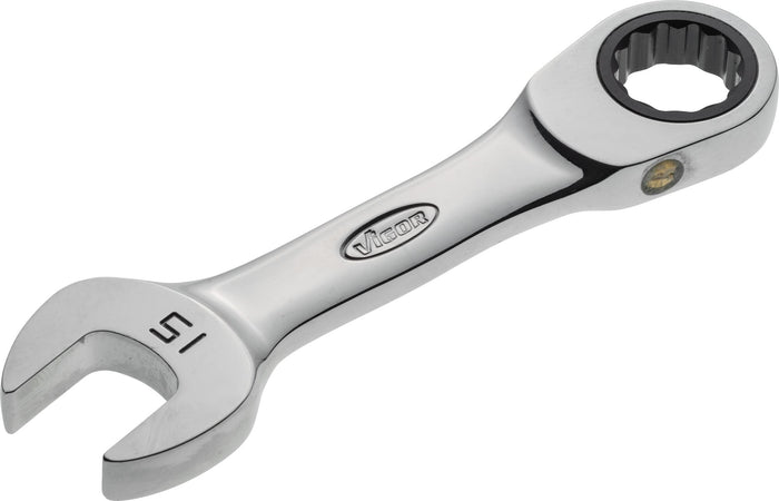 Vigor 15mm Ratcheting Combination Wrench Short 12 Point Profile V2829