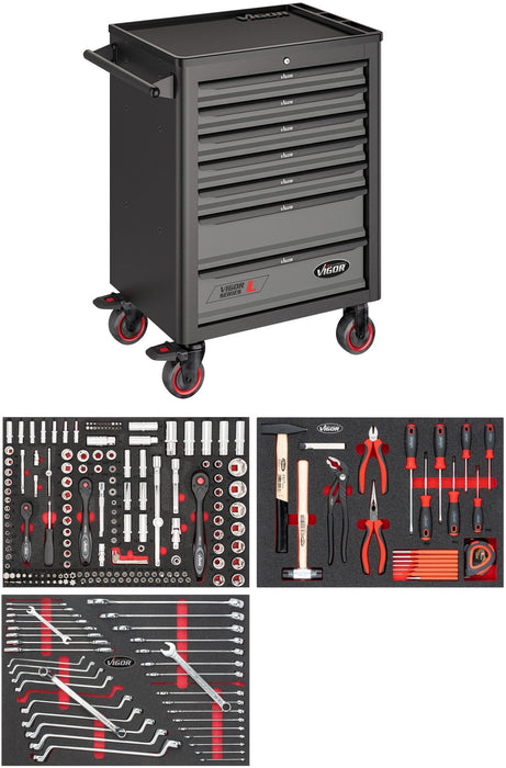 Vigor 248 Piece Tool Trolley Series L with Assortment V4219