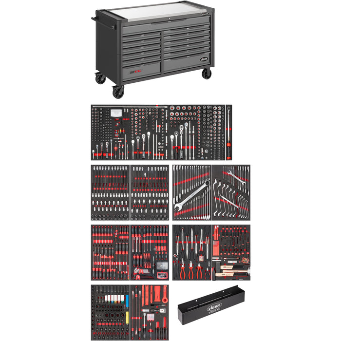 Vigor V4481-XXL/929 Tool Trolley Series XXL Stainless Steel Worktop with Tool Assortment, 929 Piece