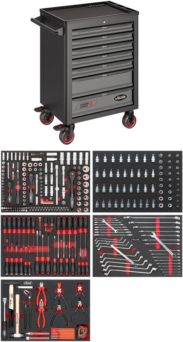 Vigor 344 Piece Tool Trolley Series L with Assortment V4560