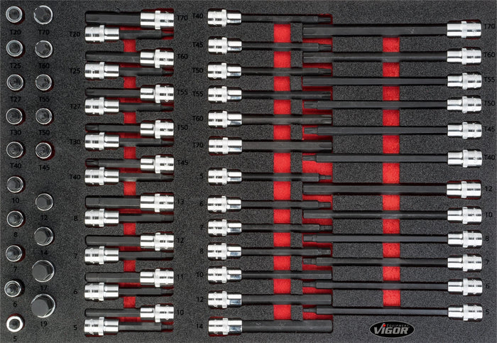 Vigor 62 Pce 1/2in Drive Socket Bit Set V4727 Modular Insert Tray