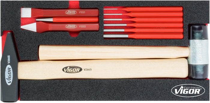 Vigor 11 Pce Hammer & Chisel Set V5006 Modular Insert Tray