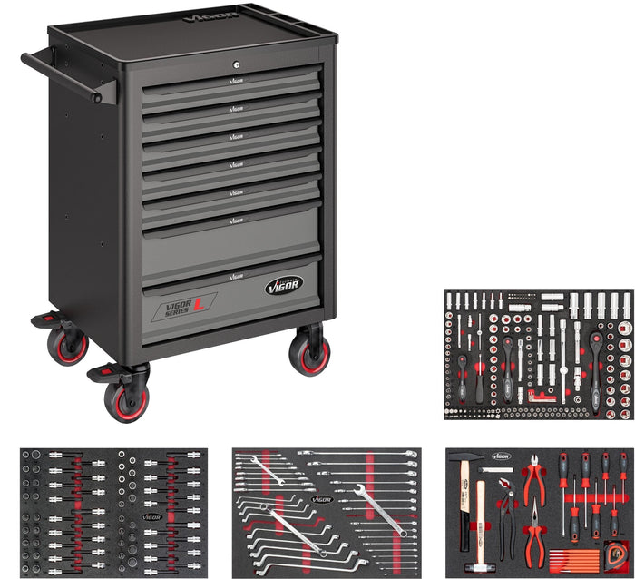 Vigor 317 Piece Tool Trolley Series L with Assortment V5055