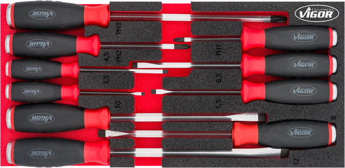 Vigor 10 Pce Screwdriver Set with Impact Cap V5068 SL & PH Modular Insert tray