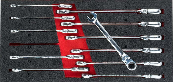 Vigor 12 Pce Ratcheting Combination Wrench Set with Hinge V5077  Modular Insert Tray