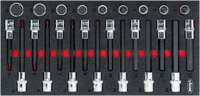 Vigor 24 Pce 1/2in Drive Hex Socket Bit Set V5097 Modular Insert Tray