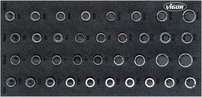 Vigor 36 Pce 1/2in Drive Socket Bit Set V5099 Modular Insert Tray